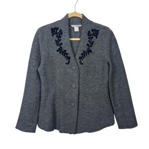 TSD Two Star Dog M Gray Boiled Wool Blend Embroidered Button-Up Blazer Jacket